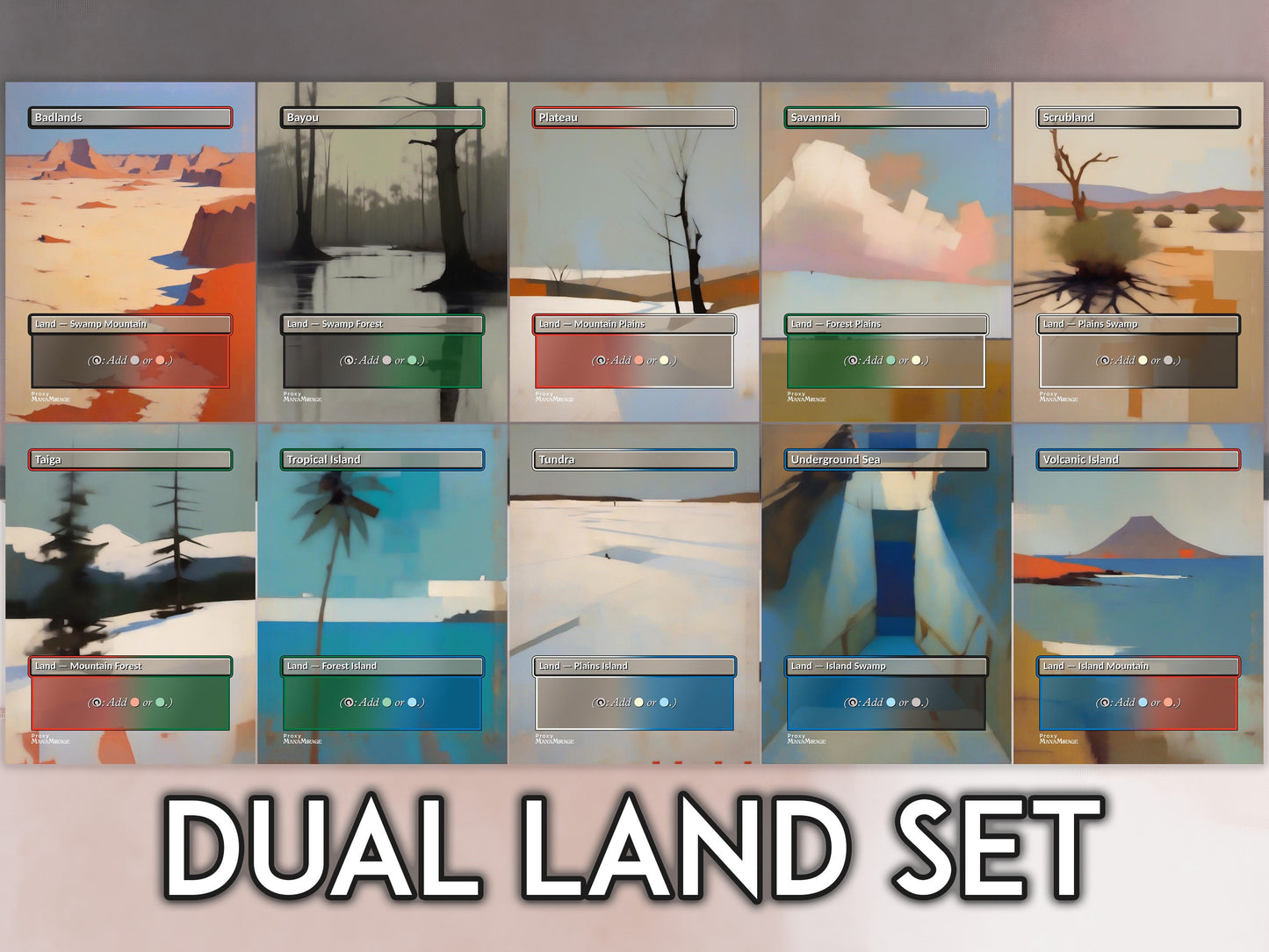 Dual Proxy Lands Set - Minimalist Style - MTG Proxy Set for Commander EDH - Taiga, Tundra, Volcanic Island
