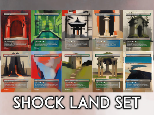 Shock Proxy Lands Set - Minimalist Style - MTG Proxy Set for Commander EDH - Breeding Pool, Hallowed Fountain, Temple Garden