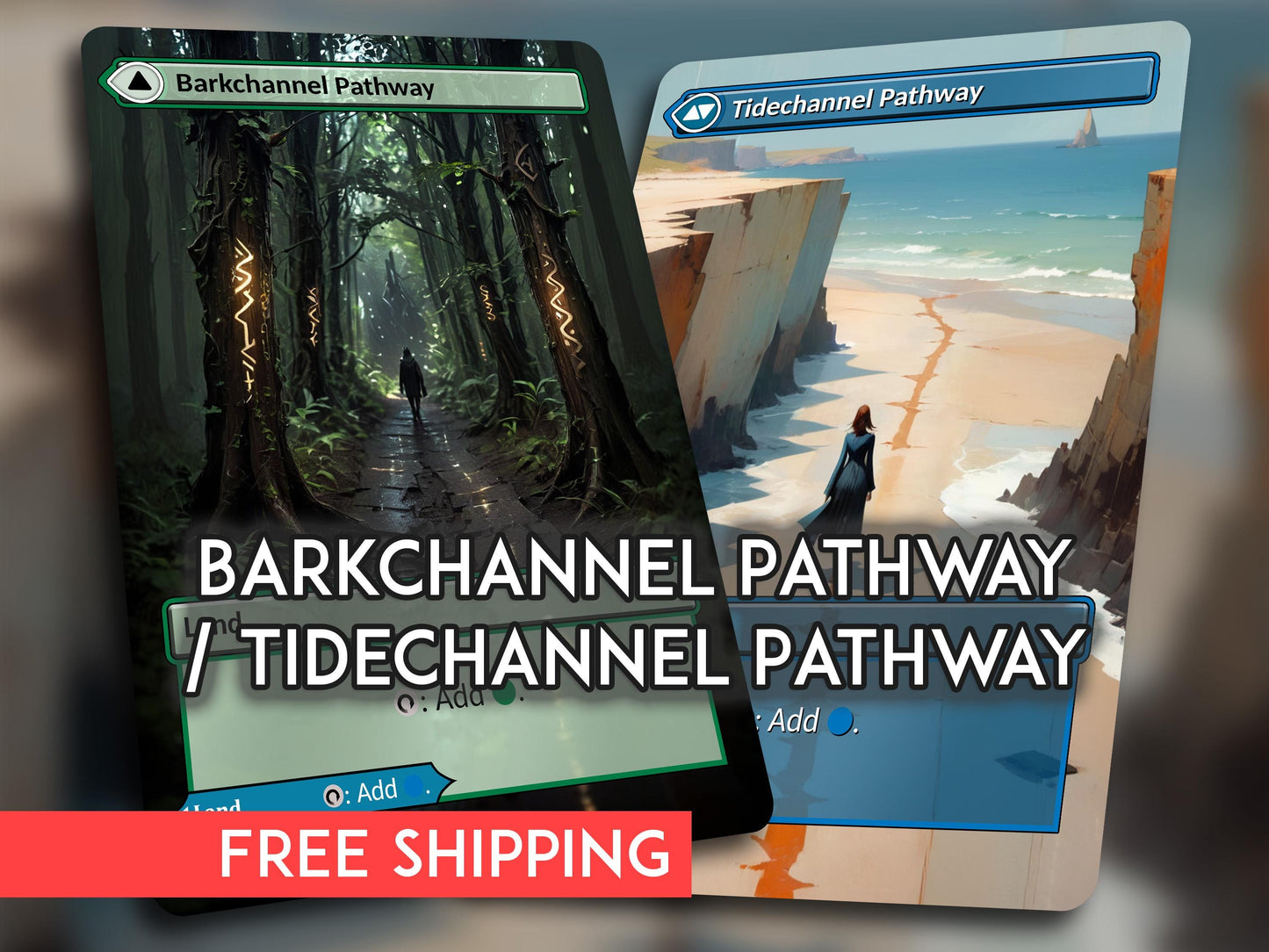 MTG Proxy Pathway Lands: Barkchannel/Tidechannel, Double-Sided Cards